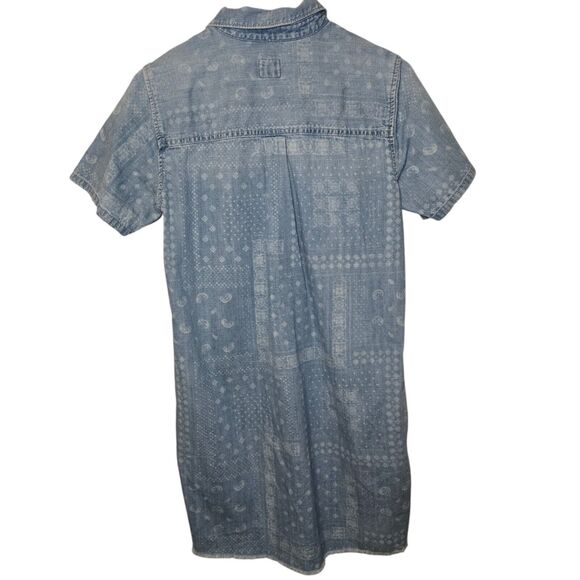 Gap Womens Blue Denim Paisley Bandana Pattern Popover Dress Pockets XS - Picture 4 of 6